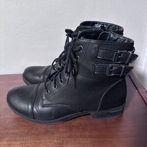 Madden Girl Black Faux Leather Combat Moto Boots